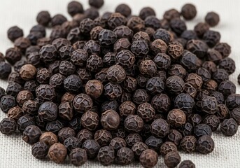 Obraz premium Heap of whole dried black peppercorns spice ingredient for cooking and flavor.