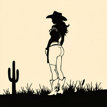 Hand drawn cowgirl silhouette