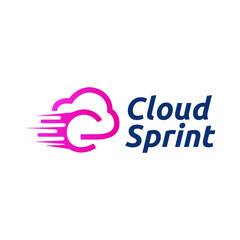 Modern fast cloud logo in vibrant pink and blue tones with dynamic speed lines. Clean tech identity graphic. Editable Vector File
