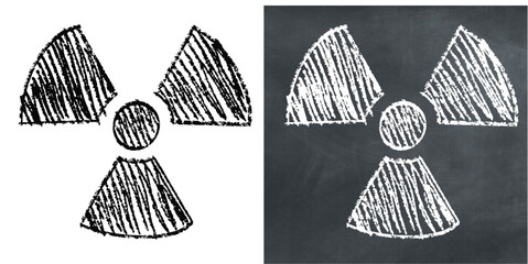 Chalk Handdrawn Nuclear Symbol Vector Ideal for educational, science, warning, or hazard projects requiring a hand-drawn chalkboard aesthetic.
