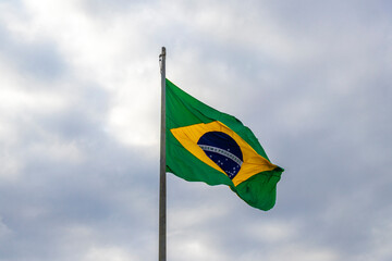 Brazilian flag waving in the wind Rio de Janeiro Brazil.