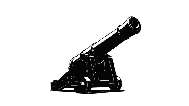 Vector illustration&nbsp;of oldfashioned cannon on wheels, pointing forward isolated on transparent background 