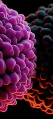 Colorful Abstract Microorganism Structures in Vibrant Purple and Black Against a Dark Background