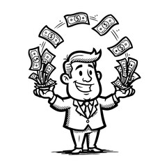 Smiling businessman juggles money