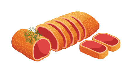 Delicious sliced breaded meat appetizing food culinary delight.