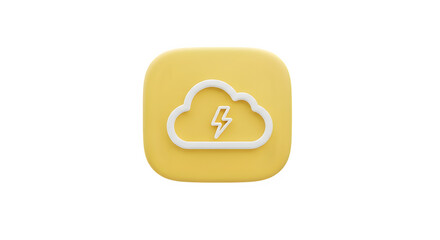 Yellow cloud icon with white lightning bolt symbol isolated on transparent background