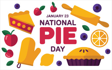 National Pie Day Banner with Desserts Rolling Pin and Fruits