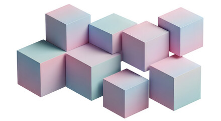 Obraz premium Abstract geometric arrangement of pastel colored cubes isolated on transparent background