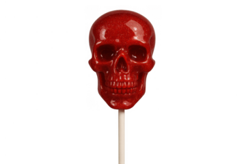 Red skull lollipop candy on stick isolated, creating spooky sweet halloween treats and festive party fun