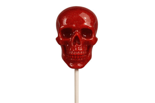 Red skull lollipop candy on stick isolated, creating spooky sweet halloween treats and festive party fun