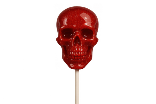 Red skull lollipop candy on stick isolated, creating spooky sweet halloween treats and festive party fun - Powered by Adobe