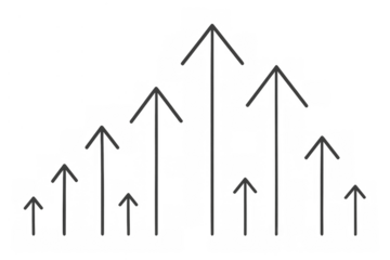 Group of ascending arrows indicating growth, success, and positive progress, moving upward with a transparent background
