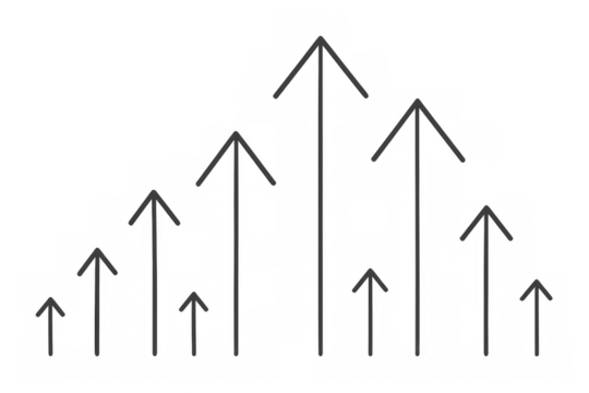 Group of ascending arrows indicating growth, success, and positive progress, moving upward with a transparent background - Powered by Adobe