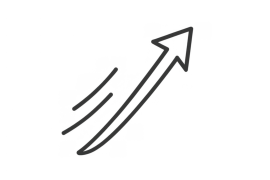 Hand drawing arrow pointing up indicating growth, progress, business success, financial increase trend with transparent background