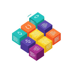 Fototapeta premium Isometric technology blocks with code symbols and circuit patterns