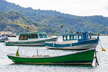 Panorama of tropical port pier in Angra dos Reis Brazil.