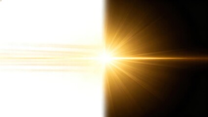 Bright golden light burst with lens flare effect against a split white and dark background
