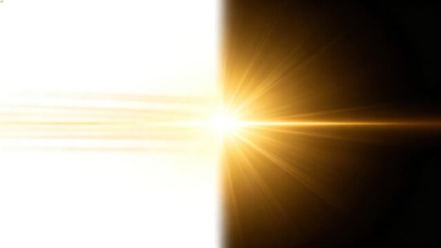 Bright golden light burst with lens flare effect against a split white and dark background - Powered by Adobe