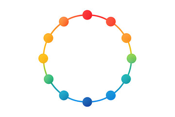 Circular Network Infographic — Vibrant Gradient Nodes and Arcs (Transparent PNG)