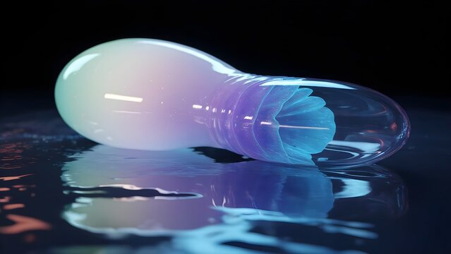 A lying incandescent light bulb reflecting vibrant colors on a wet surface - Powered by Adobe