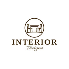 Minimal dining table and chairs inside a circular frame, perfect for interior design studios, furniture brands, and home decor businesses. Clean modern vector style. Editable Vector File
