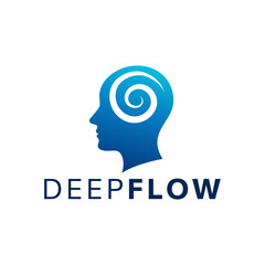 Abstract human head silhouette with spiral brain motif, symbolizing focus, mindfulness, creativity, and mental flow. Perfect for wellness, psychology, and tech brands. Editable Vector File
