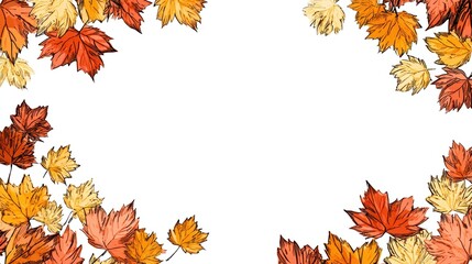 Fototapeta premium A decorative border of colorful autumn leaves frames a blank cream-colored background, evoking a seasonal and warm ambiance.