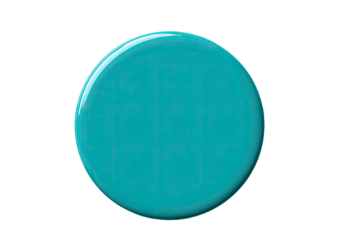 Glossy, teal-colored circle on black. Dome-shaped appearance