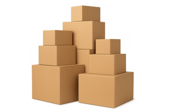 Cardboard boxes stacking, packaging and delivery concept, transparent background with objects ready for shipping - Powered by Adobe