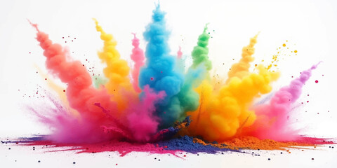 Colorful watercolor paint splashes and artistic ink splatters on white paper design