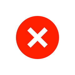 Obraz premium Red circular icon with a white 'x' mark, representing close, error, delete, cancel, wrong, stop, or failure state.