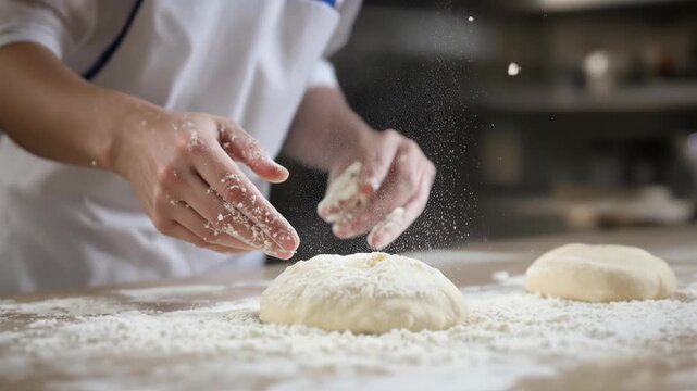 A baker's hands expertly shape fresh dough, transforming simple ingredients into a culinary masterpiece. The scene evokes warmth, skill, and the aroma of freshly baked goods. - Powered by Adobe