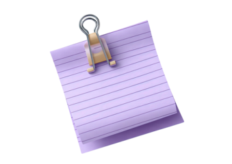 Stack of lined lilac paper with silver binder clip on top