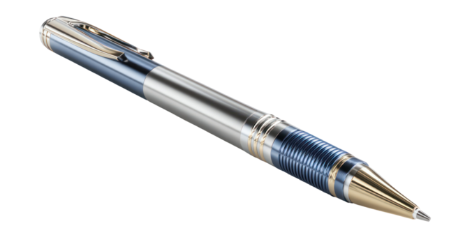 Silver and blue gel pen isolated on transparent background