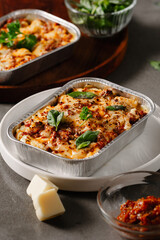 Food product photography Lasagna on aluminium plate