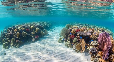 Vibrant coral reef ecosystem in clear turquoise water underwater marine life a healthy environment