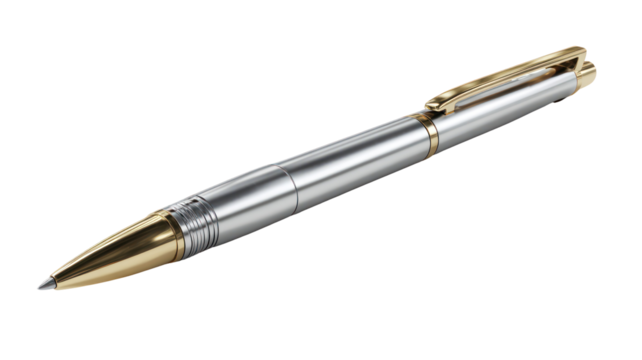 Elegant silver and gold ballpoint pen isolated on transparent background