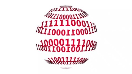 Digital world sphere with binary code rotation over white background as global network - Powered by Adobe