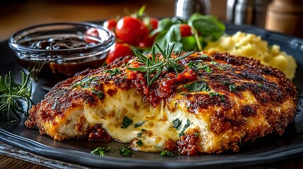 Australian Chicken Parma Melted Cheese and Tomato Sauce Classic Pub Dish