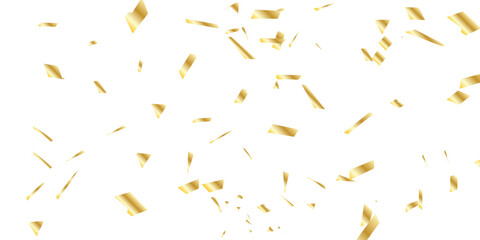  scattered array of golden confetti pieces falling against a stark white background  and celebratory atmosphere. Perfect for adding a touch of sparkle and joy.