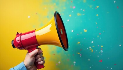 Eye-catching colors, megaphone with key message , campaign, impactful
