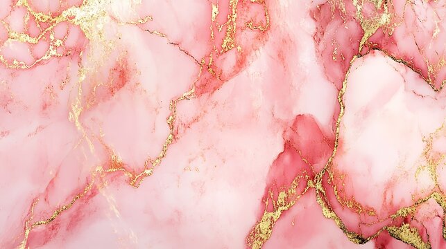 Pink marble texture with shimmering gold veins creating an elegant and luxurious abstract background. Perfect for design projects