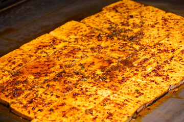 Delicious Sichuan-style grilled tofu during dinner service