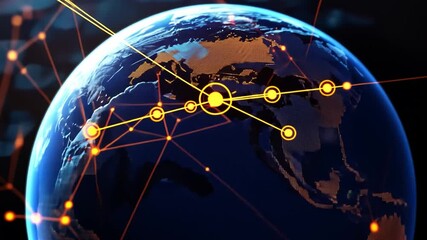 Global Network Connection: The image represents the global network concept, showcasing Earth interconnected by digital connections and networks. - Powered by Adobe