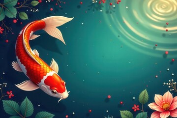 Vibrant koi fish swimming, Asian-inspired design , isolated, fish, colorful koi