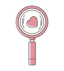 Pink Magnifying Glass Illustration with Heart Symbol Isolated on White Background