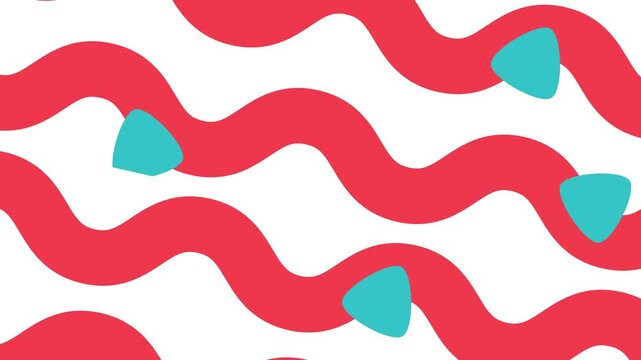 A striking and vibrant pattern showcasing wavy lines and fun triangular shapes in vivid red and deep teal colors