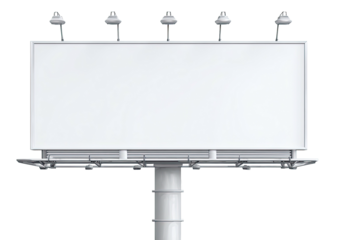 Blank billboard, silver frame, lights, against black