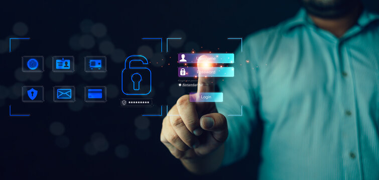 Security password protection data privacy access authentication digital safety technology information system online secure. User authentication system with username and password