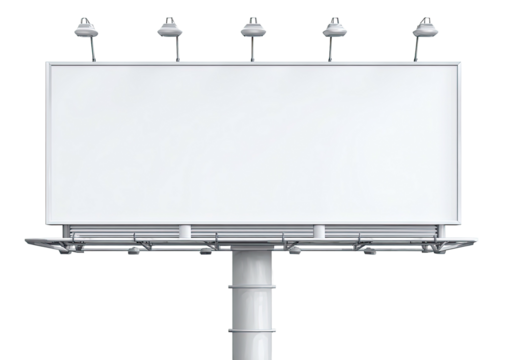 Blank billboard, silver frame, lights, against black